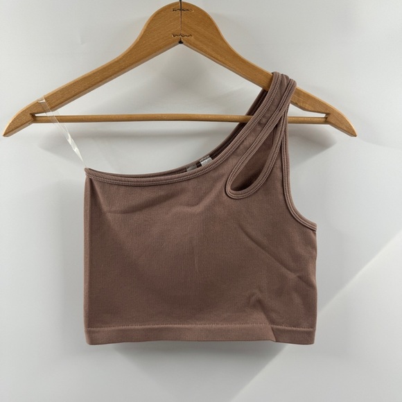 Anwnd Tops - ANWND Brown Ribbed Asymmetrical Cropped Tank Top – Size Medium/Large